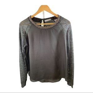 OLIVIA MOON Women’s Embellished Sweater Top Black & Gray Size Small